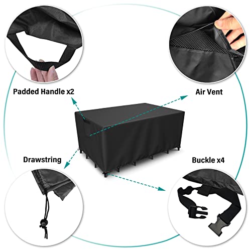 Garden Furniture Covers, Square Outdoor Furniture Cover Waterproof, 600D Durable Heavy Duty Patio Table Cover, Windproof Patio Cover Black Fits u