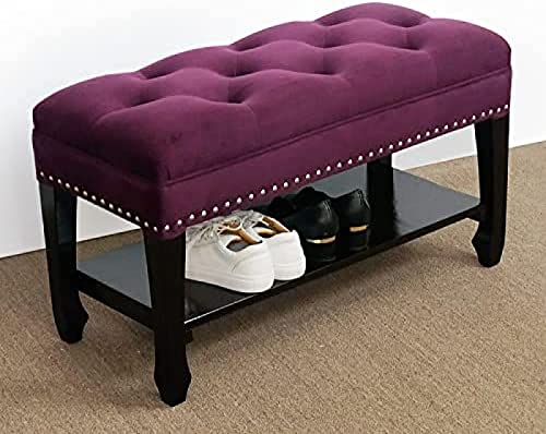 Solid Wood Entryway Bench Shoe Storage Bench,Comfy Upholstered Bench Shoe Bench,Rustic Benches Hallway Shoe Organizer,Purple,80X35X45Cm