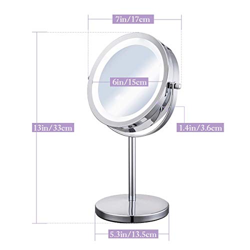 Meowoo Magnifying Mirror 10x, Illuminated Makeup Mirror With Lights, Double Side, 360°Rotation, 7 Inch Led Mirror for Table