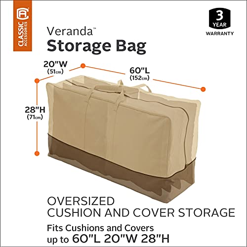 Classic Accessories Veranda Garden Cushion & Cover Storage Bag, Pebble/Bark/Earth (152cm, Oversized)