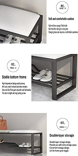Shoe Bench with Seat Cushion Hallway/Entryway Storage Unit Bench Cabinet 2 Tiers Shoe Rack 80/100/120cm(Size:80cm/31.5in,Color:White)