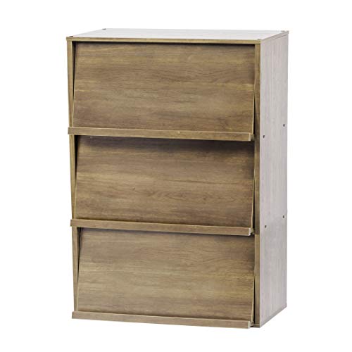 Iris Ohyama, Cabinet with 2 shelve & folding doors/Wooden Cabinet/Flap rack/Storage Cabinet, Adjustable shelf height 3.2 cm, Office, Living Room