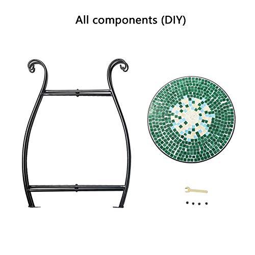display4top Mosaic Round Outdoor Accent Table,Plant Flower Stand,Round Side Table (Green)