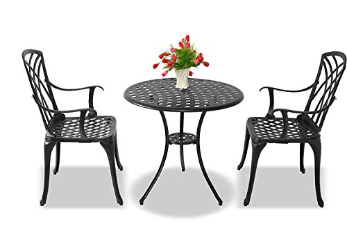 Homeology OSHOWA Cast Aluminium Weatherproof Outdoor Table with 2 Chairs Bistro Set