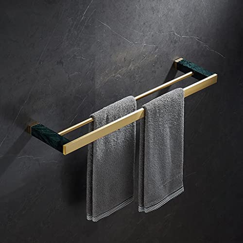 HIGOH Towel Racks, Towel Rail for Bathroom,Light Brass Brushed Towel Bar,Bathroom Hand Towel Holder,Double-Bar Nordic Bathroom Marble