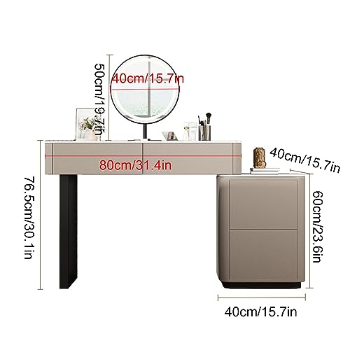 HAWEWE Modern Makeup Vanity Set With Side Cabinet, Round Lighted Mirror And PU Leather Stool Dressing Table For Girls Wife Daughter Bedroom (Colo