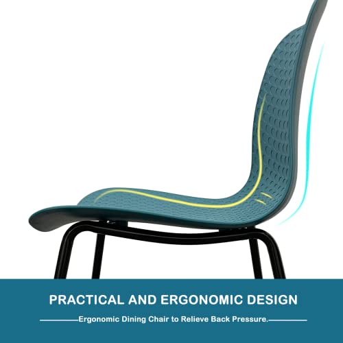 U2PICK Dining Chair Dining Chairs Set of 4 Teal Contemporary Lounge Dining Home Office Plastic Seat Armless Chairs with Metal Legs, 45.5 x 53.5 x