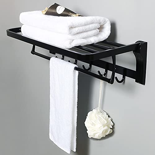 HIGOH Towel Racks,Bathroom Towel Rack Wall Mounted Towel Holder,Towel Rack,Bathroom Folding Shelf with Swing Towel Bar and Hooks,Heavy Duty Wall