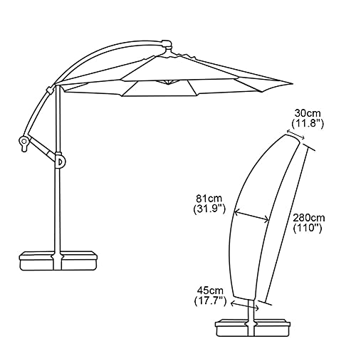 Cantilever Parasol Cover,Waterproof Garden Umbrella Cover with Zip, Fit for 2 to 4 m Patio Large Overhanging Outdoor Parasol 210D Oxford UV Resis
