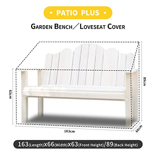 PATIO PLUS 3 Seater Outdoor Garden Bench Seat Cover Waterproof Anti-UV, Heavy Duty 163x66x63/89cm for Garden Bench Tear Resistant 420D Oxford Fab