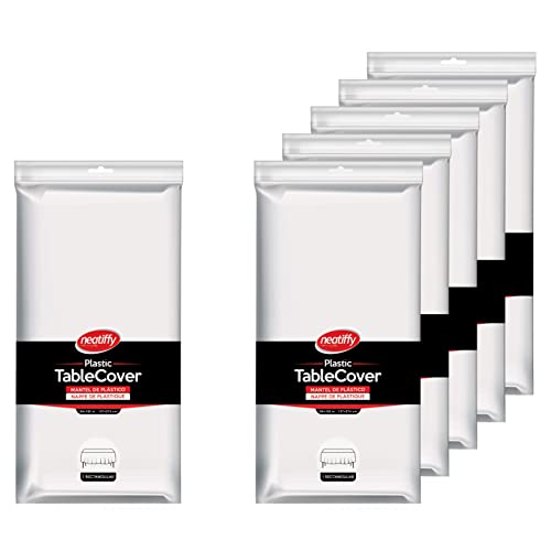 Neatiffy 6 Pack Plastic Table Cloth Picnic/Party/Banquet, Disposable/Reusable Table Cover (White Golden Dot)