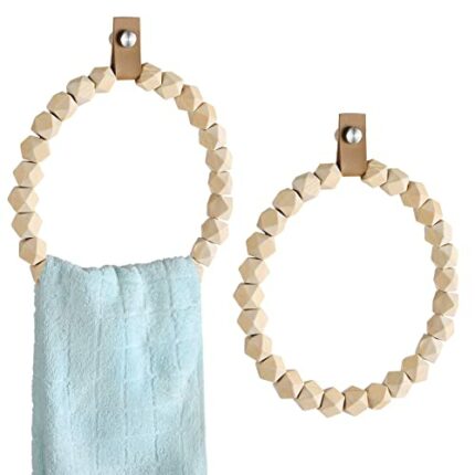 2 Pcs Boho Towel Rack Rustic Handmade Wood Towel Ring Wooden Hand Towel Stand Wall Mounted Farmhouse Hand Towel Holder Decorative Boho Rustic Far