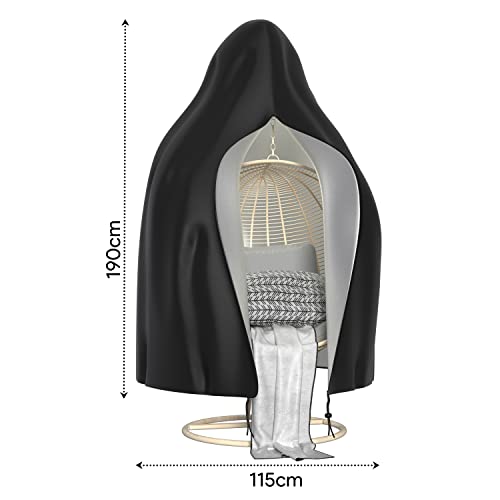 Patio Hanging Egg Chair Cover Waterproof Heavy Duty Outdoor 210D Oxford Fabric Swing Egg Chair Cover with Zipper, 115x190cm