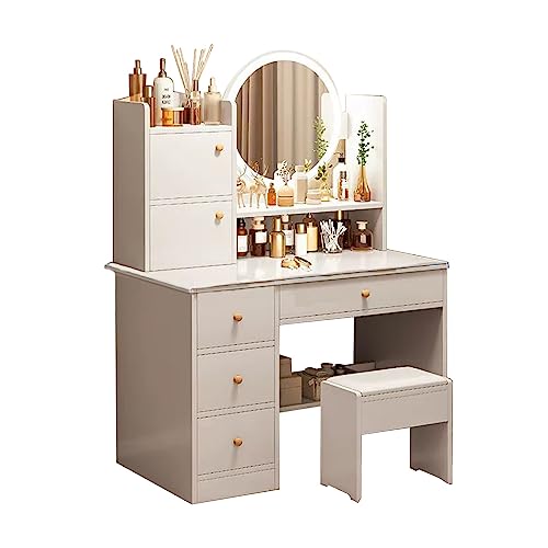 HAWEWE Makeup Vanity With Mirrors And Lights Vanity Table Set With Drawers 3 Adjustable Brightness White Dressing Table Set With Stool For Bedroo
