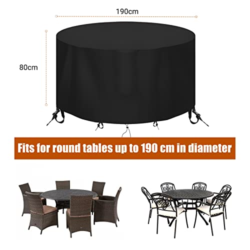 Moistu Round Patio Table Cover - Heavy Duty 600D Garden Furniture Covers Waterproof - Outdoor Rattan Table and Chair Set Protector Windproof Anti