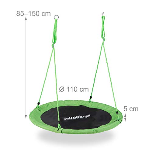 Relaxdays Outdoor Nest Swing for Kids & Adults, 110 cm, for Up To 100 kg, Round Swing, Green