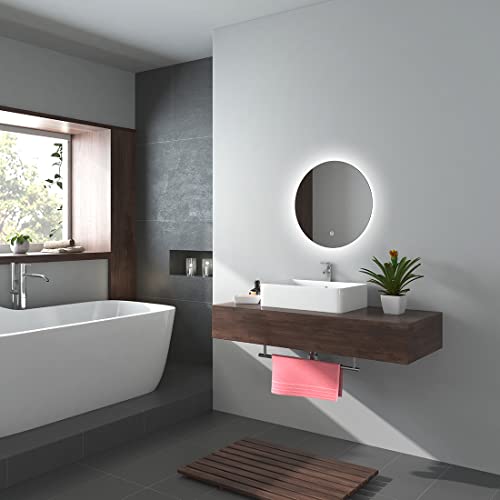 EMKE Round Led Bathroom Mirror, 50CM Illuminated Makeup Mirror Frameless Circular Bathroom Mirror with Smart Switch, Memory Function, Adjust Brig