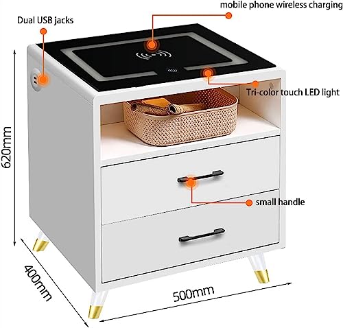Modern Side/Nightstand Table, Smart LED Nightstand, Wireless Charging Station Color Control & On/Off Touching Button Bedside Table Home Furnitur
