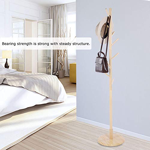 Oumij Cloth Hanger Tree, Assembled Wooden Coat Hat Stand Tree Suitable for Hanging Coat, Cloth, Hat, Bags, Scarf at Home or Office(Wooden Color)