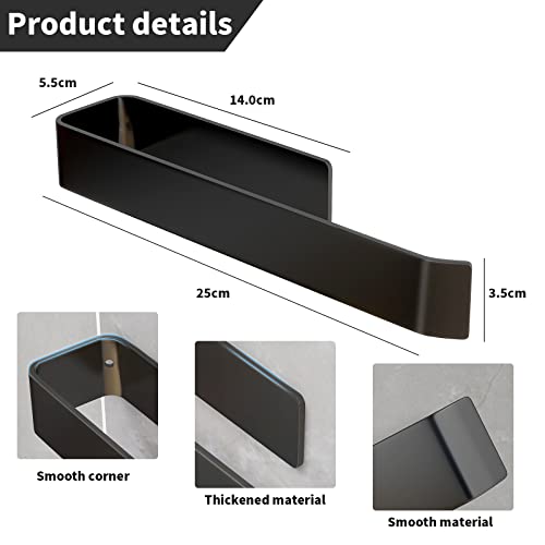 JS Self Adhesive Hand Towel Holder Towel Rail Black Towel Ring for Bathroom Kitchen Stick on Wall No Drilling