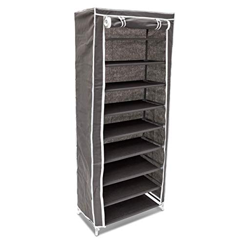 Relaxdays Organising Wardrobe Fits 36 Pairs of Shoes in 3 Colours Storage Solution, Steel, Black, 151 x 60 x 30 cm