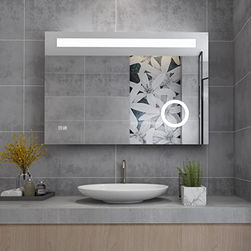 MIQU 600 x 500 mm Illuminated Bathroom Mirror,Bathroom Mirror with Led lights,Light Touch Sensor and Demister Anti-Fog Horizontal/Vertical Wall M