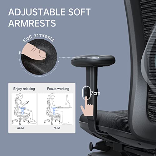 SIHOO Office Chair Ergonomic with Footrest, Breathable Mesh Design High Back Computer Chair, Adjustable Headrest and Lumbar Support (Black)