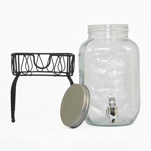 Rammento Vintage Glass Drinks Dispenser with Stand - 4L Thirst Quencher Dispenser Glass Still or Fizzy Drink Dispenser with Tap & Stand for Parti