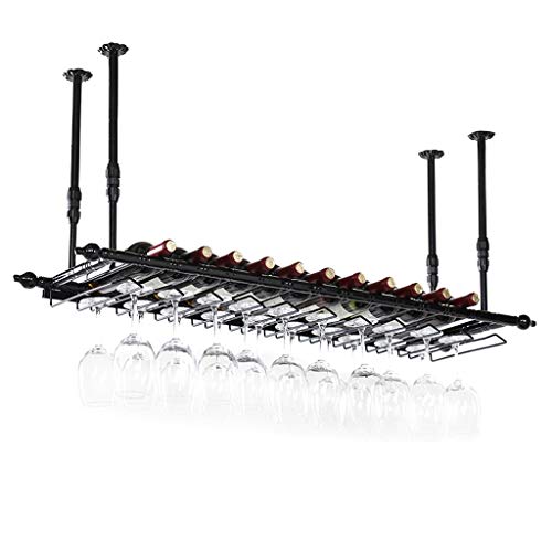 Metal Ceiling Hanging Wine Holder, Adjustable Height Ceiling Wine Bottle Holder, Stemware Racks, Goblet Rack, Kitchens Bar Counter Wine Storage D