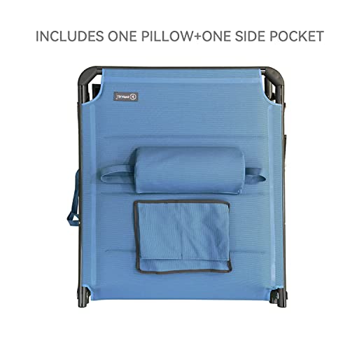 HOMECALL Aluminium Sun-Lounger with 2x1 Textilene Padding, Quick-Dry Foam, Pocket, and Sun Shade, XXL (200 x 70 cm) - Blue