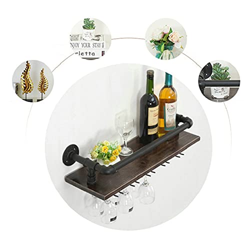 EYLINK Industrial Wall Mounted Wine Rack Cabinet Metal and Wood | Rustic Wine Storage Rack | Floating Wine Shelf Organizer Hanging Stemware Racks