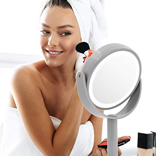 Anika 67039 LED Vanity Mirror | Bathroom/Makeup/Bedroom Mirror | 360° Swivel Rotation | 5 x Magnification | Grey Colour | Battery Operated | 31cm