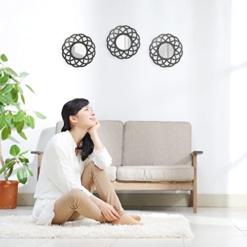 Relaxdays Set of 3 Mirrors, Round, Decorative, Ø 26 cm, Wall Mounted, Plastic Frame, Lounge, Bedroom & Hallway, Black, Glass