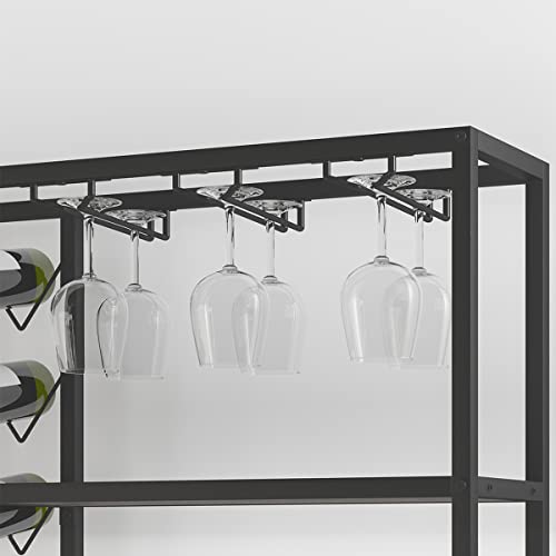 Launica Wine Rack freestanding Floor, Modern Tall Display Wine Storage Shelves, Wood and Metal Rustic Farmhouse Stackable Bakers Rack, Coffee Buf