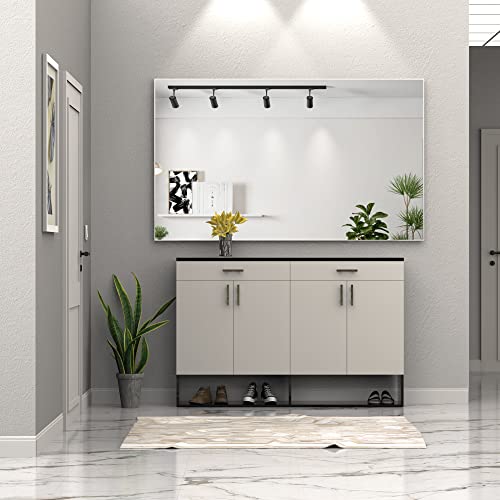 WONSTART Bathroom Mirror with Shelf, White Rectangle Wall Mirror for Living Room Bedroom Entryway, Bathroom Mirrors for Wall, Hanging Mirror for