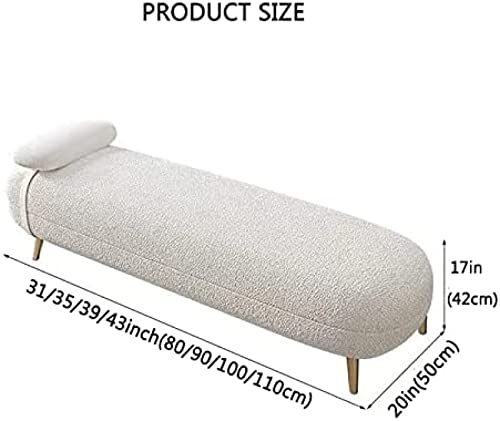 Luxurious Ottoman Bench,Velvet End Of Bed Bench Comfy Upholstered Bench Seat,Modern Bedroom Bench Entryway Bench,White,110X50X42Cm