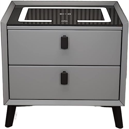 MEYFAR Wood Smart Bedside Table Simple LED Large Nightstand Bedroom Bedside Table Locker Furniture Bedroom Glass Cabinet