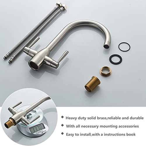 NewEast Kitchen Taps,Modern Double Handle Kitchen Mixer Sink Tap Swivel Spout Brushed Nickel