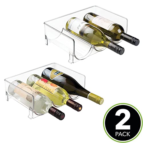 mDesign Set of 2 Stackable Wine Rack - Plastic Wine Bottle Rack - Horizontal Wine Holder Extends Wine and Cork Life - 6 Bottles Each - Clear