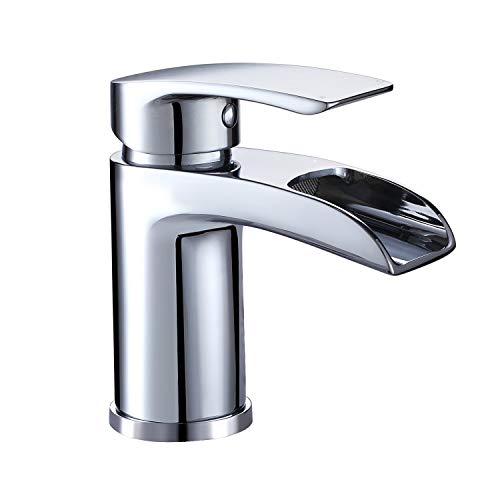 Hapilife Basin Taps Waterfall Mixers Bathroom Sink Mixer Tap Semi-open with UK Hoses Chrome Brass