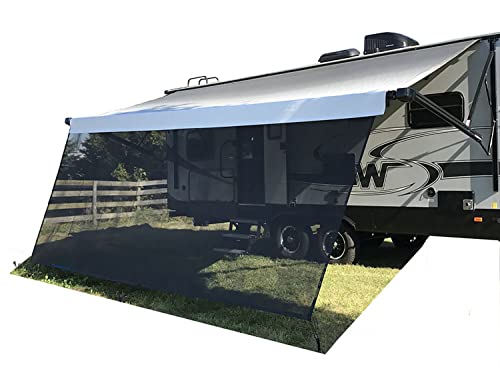 Tentproinc RV Awning Sun Shade Screen 7' X 12' 3'' ( American Flag ) Gray Mesh Sunshade Camper Trailer Awning Shade Screen UV Blocker Completed K