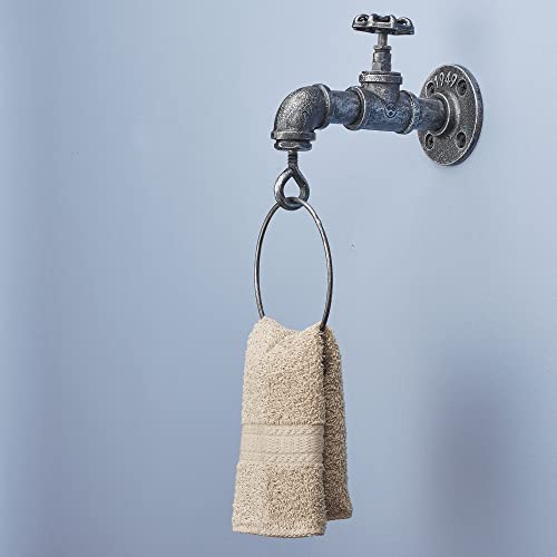 Barnyard Designs Industrial Towel Ring, Rustic Vintage Decorative Hand Towel Holder, 8” x 7” x 4.5”