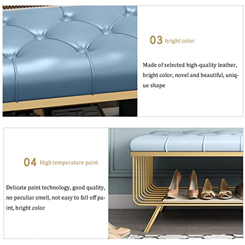 Upholstered Bench, Shoe Bench with Shoe Shelf, Bedroom Stool, Steel Frame, Synthetic PU, Golden Metal Legs, for Living Room Entryway Indoor Vanit