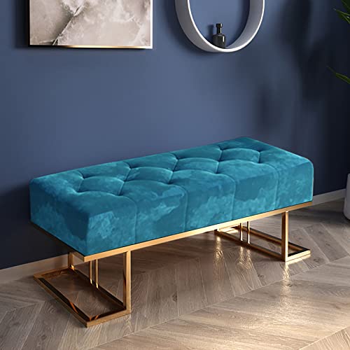 Comfy Decorative Footrest Stool for Bedroom Living Room Hallway,Velvet Upholstered Tufted Bedroom Bench,Modern Entryway Shoe Bench with Metal Bas