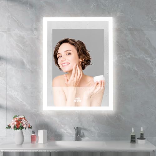 LUVODI Bathroom Mirror Cabinet with Lights: 500x700mm Illuminated LED Mirror Medicine Cabinet with Front + Inside Light Defogger, 3 Dimmable Colo