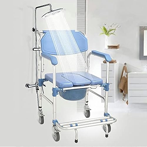 CNAOHGHN Multifunction Toilet Chair, Portable Stool for Bathroom Wheels with Potty, U-Shaped Bathroom Shower Chair, Waterproof with Armrests and