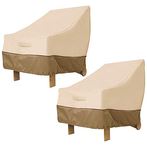 FOUNDOVE 2PCS Garden Chair Cover Waterproof for Garden Deep Seat Lounge Chair, Veranda High Back Armchair Sofa Furniture Covers for Patio Stackin
