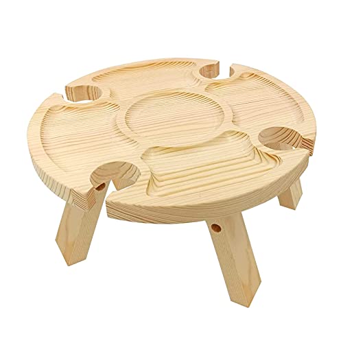 MOVKZACV 2 In 1 Beach Wooden Folding Portable Picnic Table Hiking With Wine Glass Holder,Mini Table for Hiking,Camping,Outdoor Dinner, Lightweigh