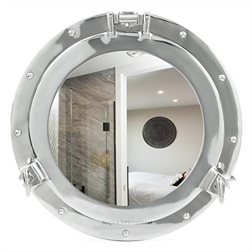 Nagina International Metal Crafted Nickel Plated Aluminum Porthole Bathroom Decor Mirror (10 Inches)