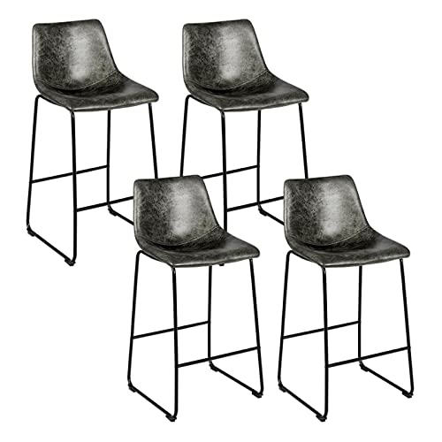 LUKEO Set of 4 Bar Suede Upholstered Kitchen Dining Chair w/Metal Legs (Color : Argento, Size : 19" x 18.5" x 40")